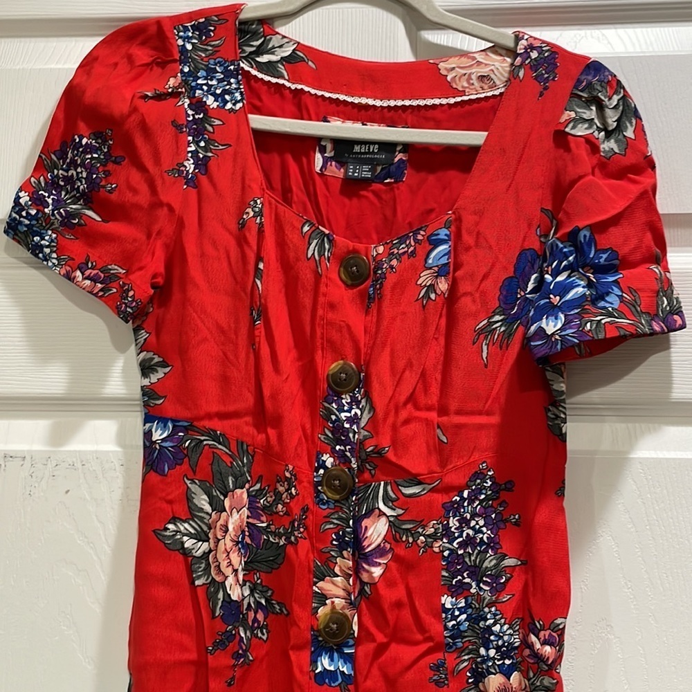 Anthropologie Red Floral Mini Dress - Picture 5 of 10